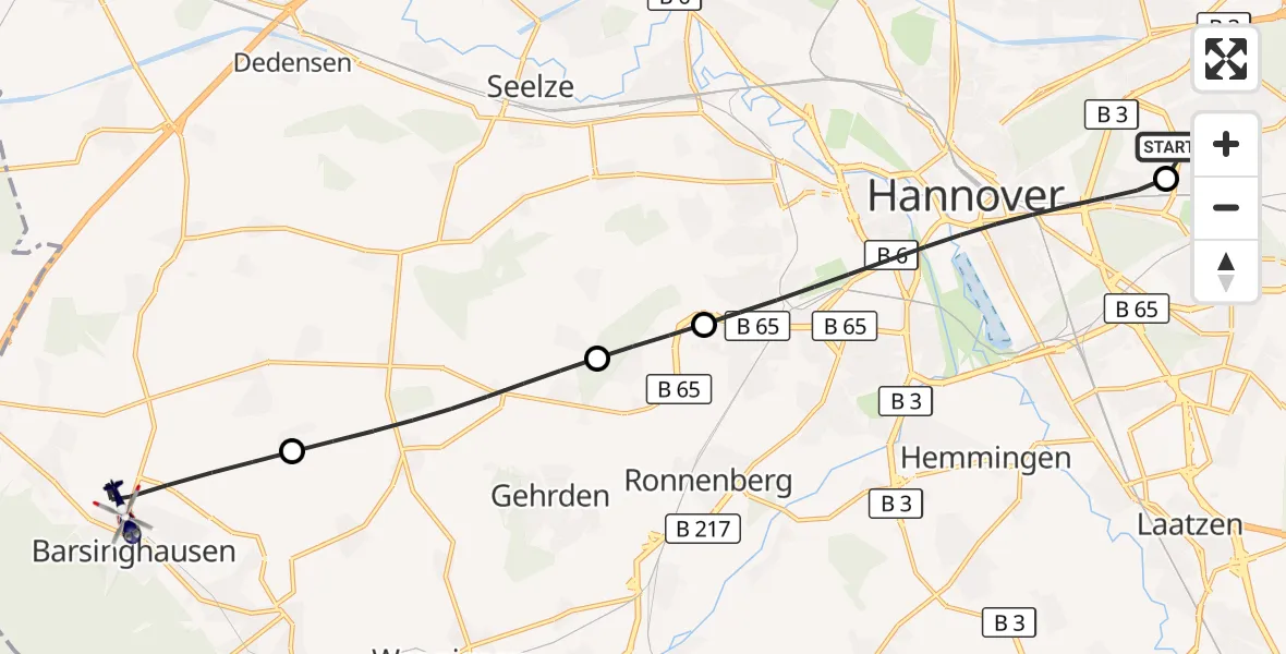 Flugroute Polizeihubschrauber Hannover Luftrettung Hubschrauberlandeplatz (Christoph 4) - Barsinghausen, 15 September 2026, 08:33