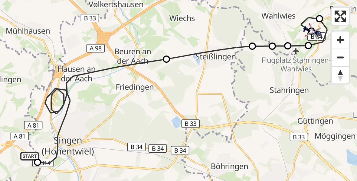 Flugroute Polizeihubschrauber Hilzingen - Bodman-Ludwigshafen, 15 September 2026, 08:43