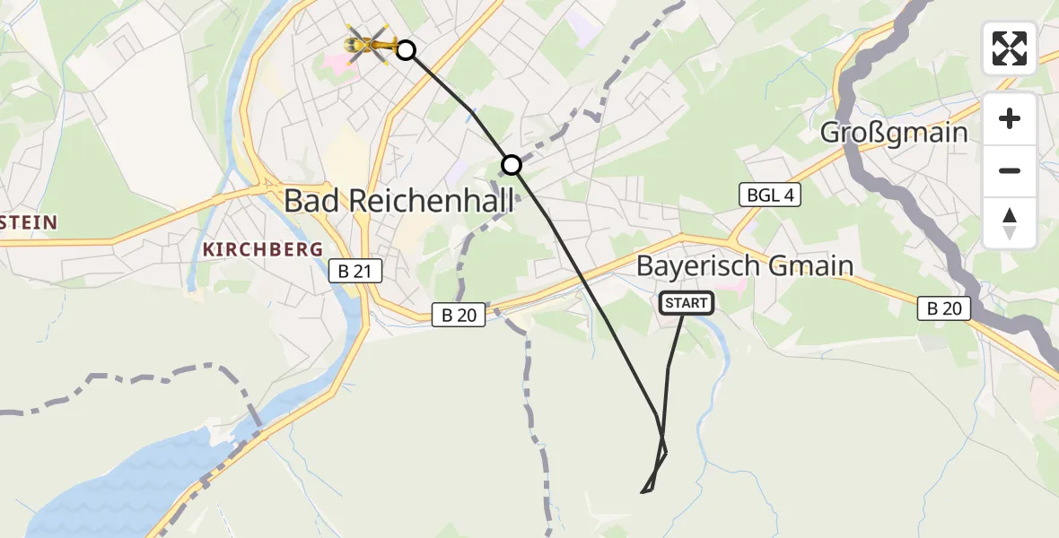 Flugroute Rettungshubschrauber Bayerisch Gmain - Bad Reichenhall Hospital, 15 September 2026, 08:46