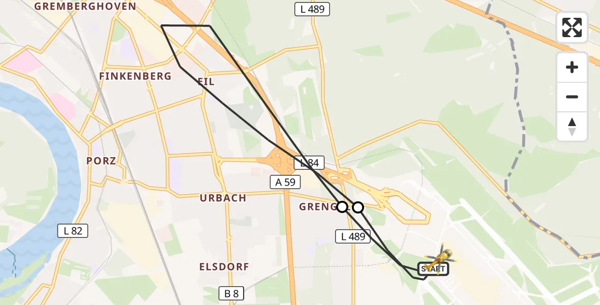 Flugroute Rettungshubschrauber Köln Bonn Flughafen - Köln Bonn Flughafen, 15 September 2026, 08:50
