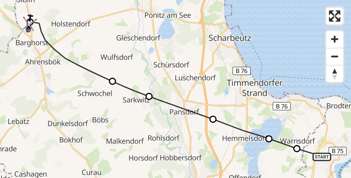 Flugroute Polizeihubschrauber Lübeck - Christoph 12 Luftrettungszentrum, 15 September 2026, 08:53