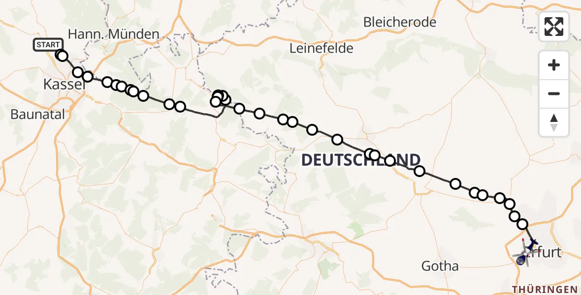 Flugroute Polizeihubschrauber Espenau - Erfurt, 15 September 2026, 08:54