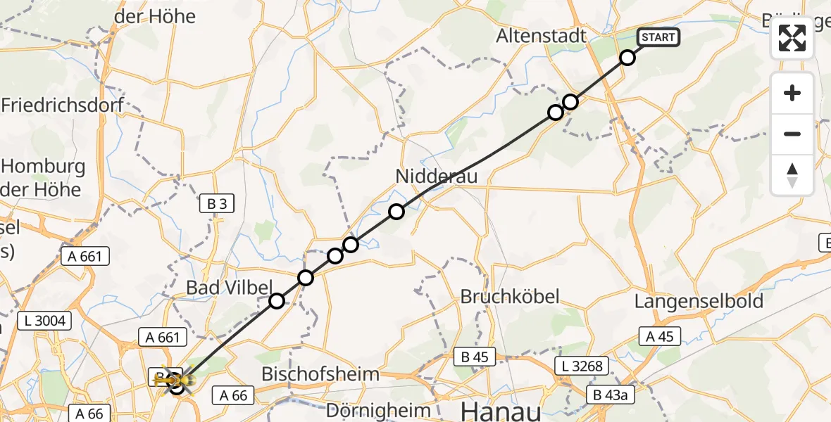 Flugroute Rettungshubschrauber Büdingen - Frankfurt am Main Accident Hospital Roof, 15 September 2026, 08:57