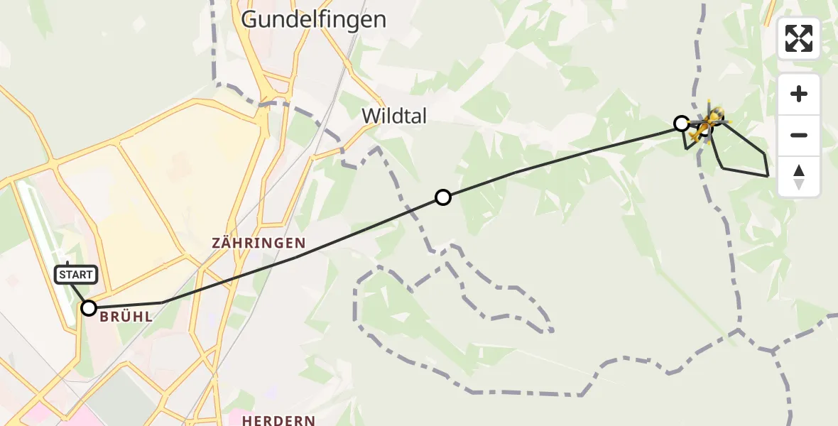 Flugroute Ambulanzhubschrauber Freiburg im Breisgau Flugplatz - Glottertal, 15 September 2026, 09:04