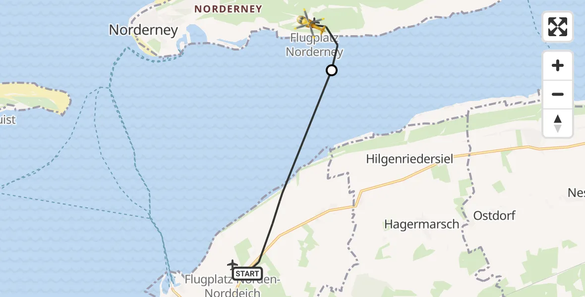 Flugroute Ambulanzhubschrauber Norden - Norderney Flughafen, 15 September 2026, 09:07