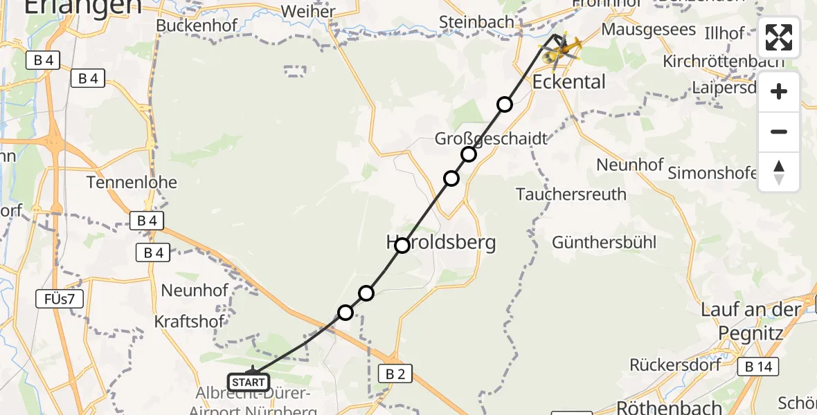 Flugroute Ambulanzhubschrauber Flughafen Nuremberg - Eckental, 15 September 2026, 09:13