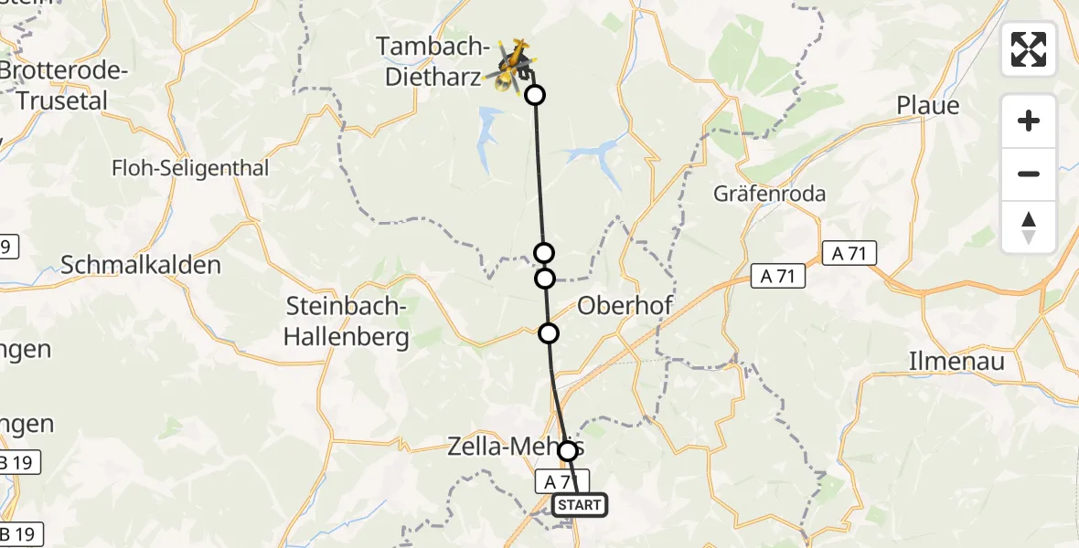 Flugroute Rettungshubschrauber Suhl - Ohrdruf, 15 September 2026, 09:17