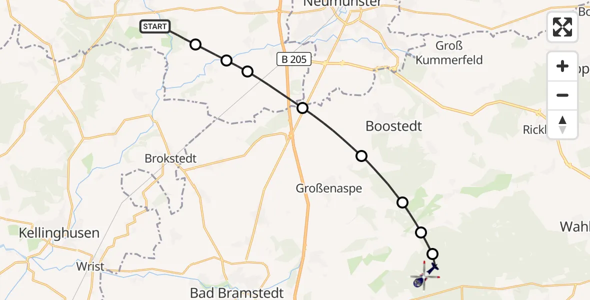 Flugroute Polizeihubschrauber Aukrug - Buchholz (Forstgutsbez.), 15 September 2026, 09:28