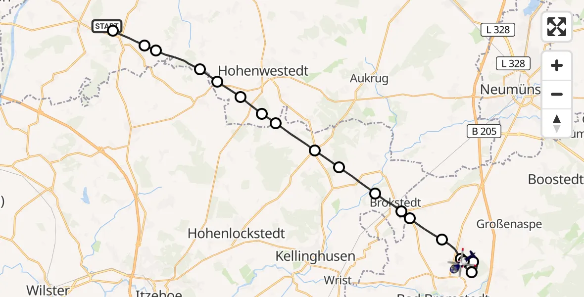Flugroute Polizeihubschrauber Hanerau-Hademarschen - Bad Bramstedt Hubschrauberlandeplatz, 15 September 2026, 09:29