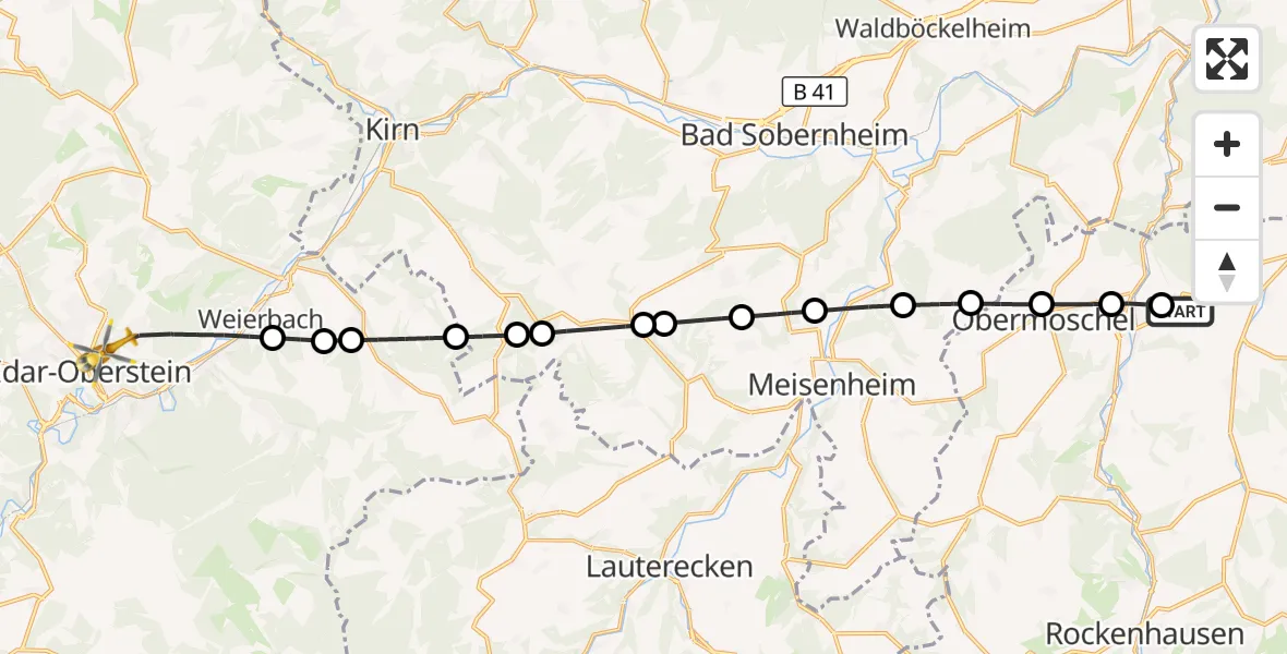 Flugroute Rettungshubschrauber Kalkofen - Idar-Oberstein, 15 September 2026, 09:30