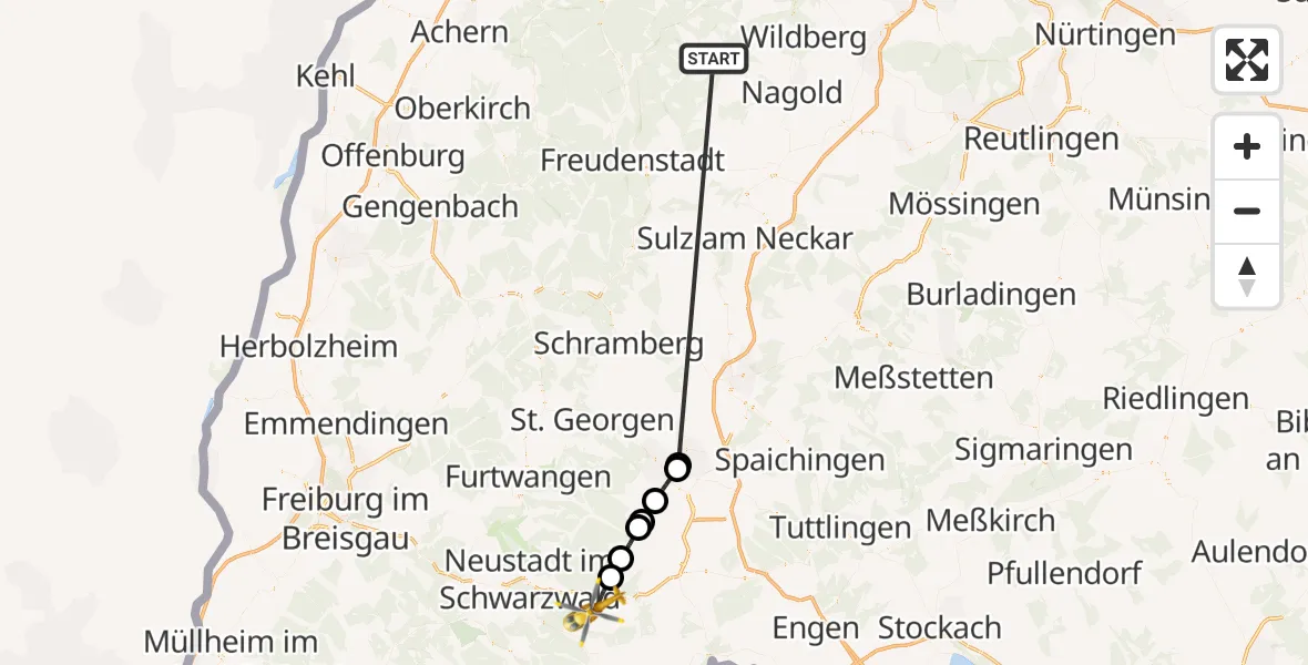 Flugroute Ambulanzhubschrauber Altensteig - Löffingen, 15 September 2026, 09:35