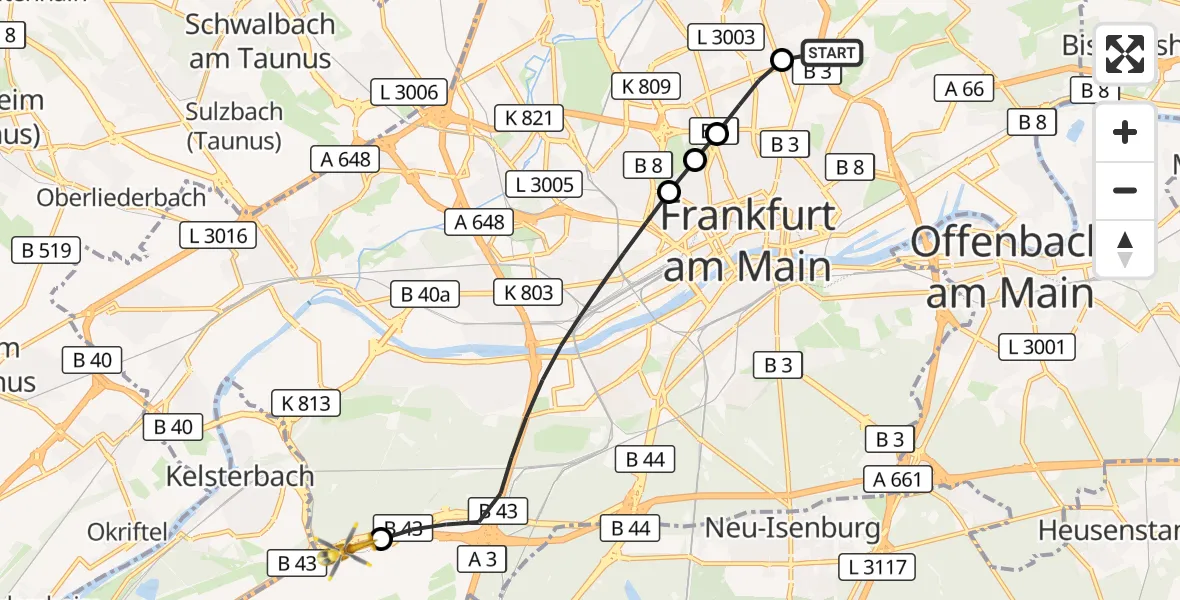 Flugroute Rettungshubschrauber Frankfurt am Main Accident Hospital Roof - Frankfurt Flughafen, 15 September 2026, 09:36