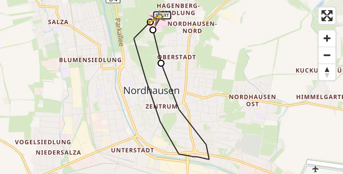 Flugroute Rettungshubschrauber Südharz Hospital Nordhausen - Südharz Hospital Nordhausen, 15 September 2026, 09:40