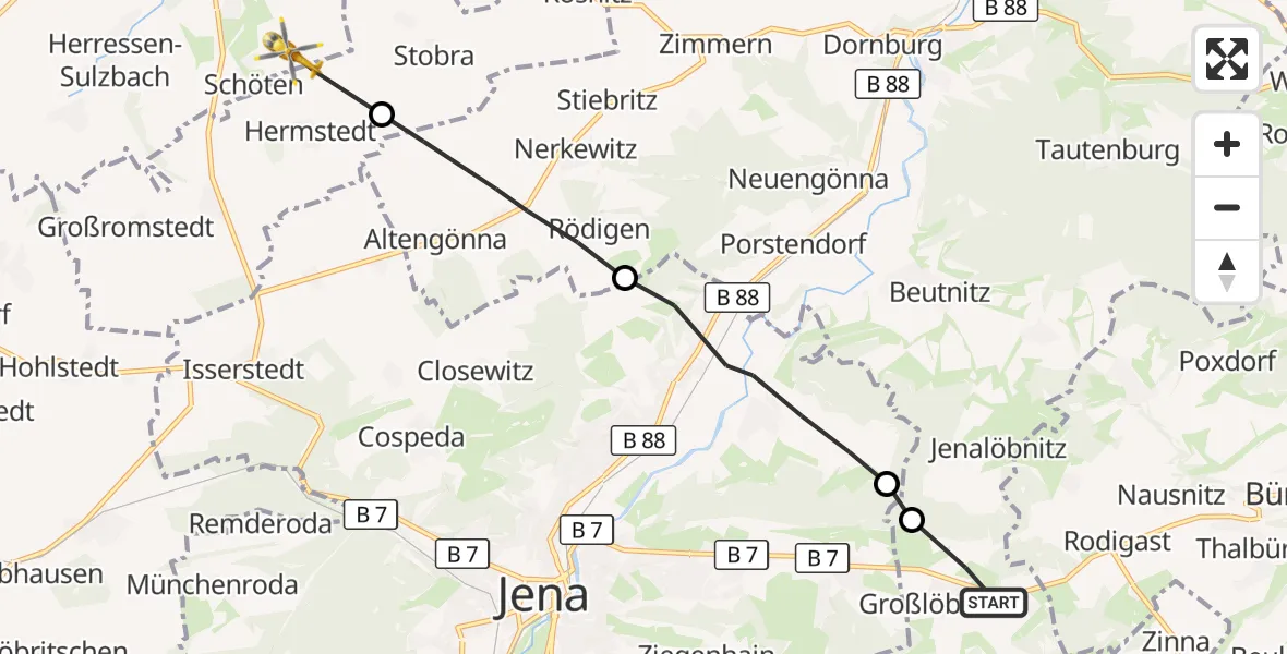 Flugroute Rettungshubschrauber Großlöbichau - Apolda, 15 September 2026, 09:43