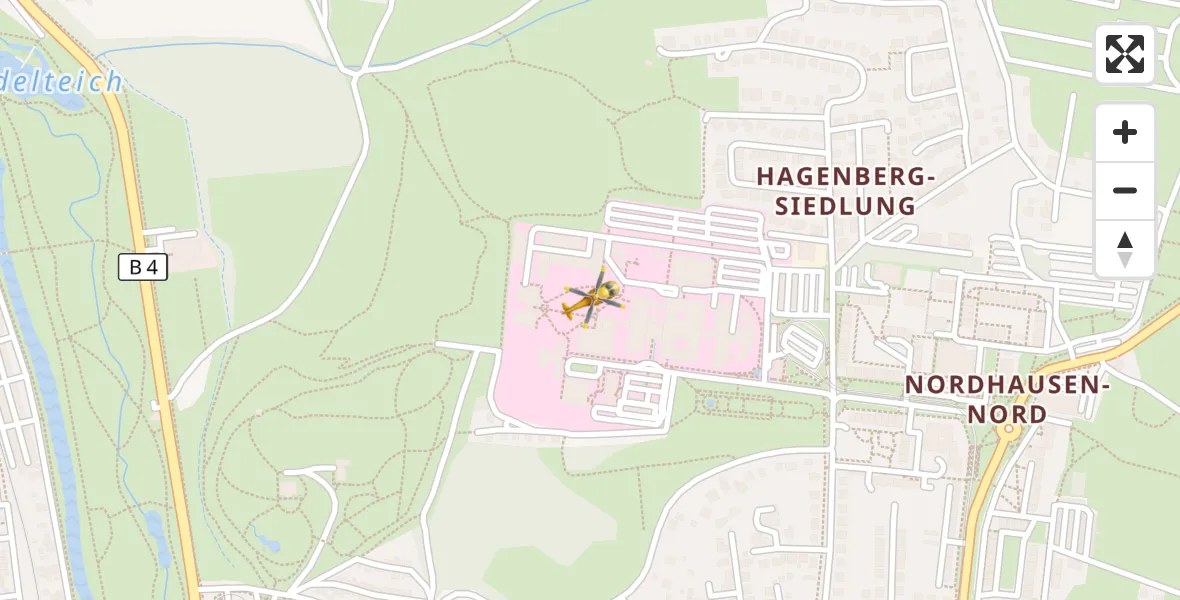 Flugroute Rettungshubschrauber Südharz Hospital Nordhausen - Südharz Hospital Nordhausen, 15 September 2026, 09:45