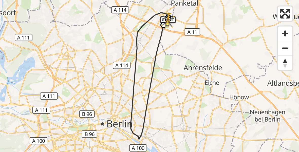 Flugroute Rettungshubschrauber Helios Clinic Berlin-Buch - Helios Clinic Berlin-Buch, 15 September 2026, 09:52