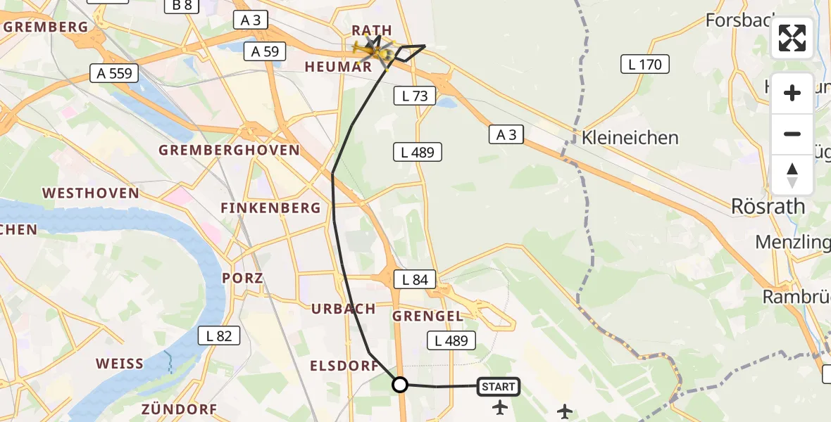 Flugroute Rettungshubschrauber Köln Bonn Flughafen - Köln, 15 September 2026, 09:55