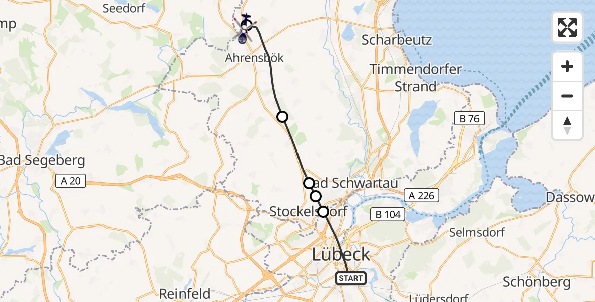 Flugroute Polizeihubschrauber Lübeck - Christoph 12 Luftrettungszentrum, 15 September 2026, 10:04