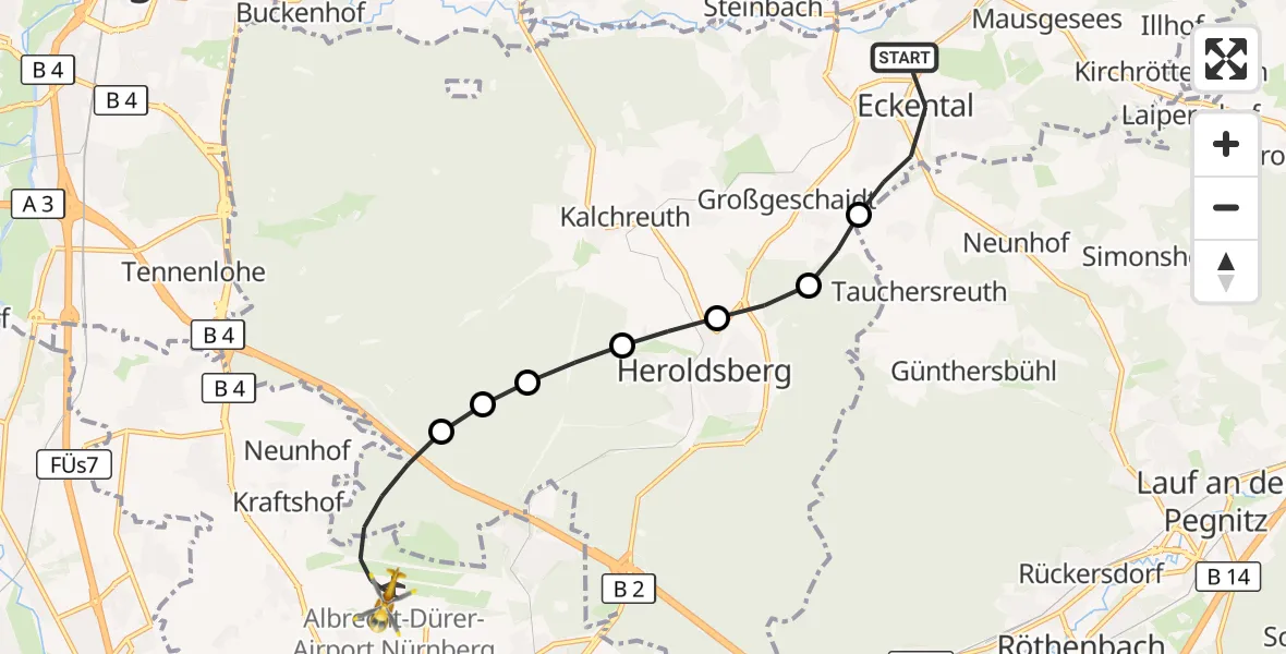 Flugroute Ambulanzhubschrauber Eckental - Flughafen Nuremberg, 15 September 2026, 10:05