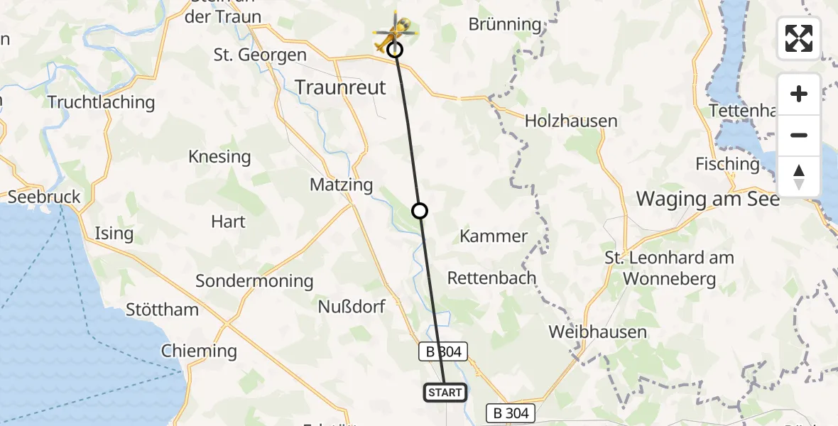 Flugroute Rettungshubschrauber Traunstein - Palling, 15 September 2026, 10:07