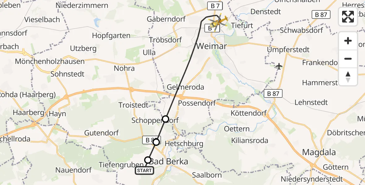 Flugroute Ambulanzhubschrauber Bad Berka - Weimar, 15 September 2026, 10:08