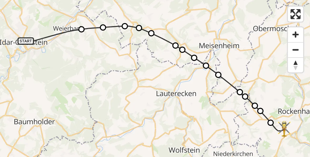 Flugroute Rettungshubschrauber Idar-Oberstein - Rockenhausen, 15 September 2026, 10:11