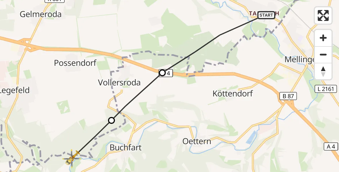 Flugroute Rettungshubschrauber Weimar - Hetschburg, 15 September 2026, 10:24