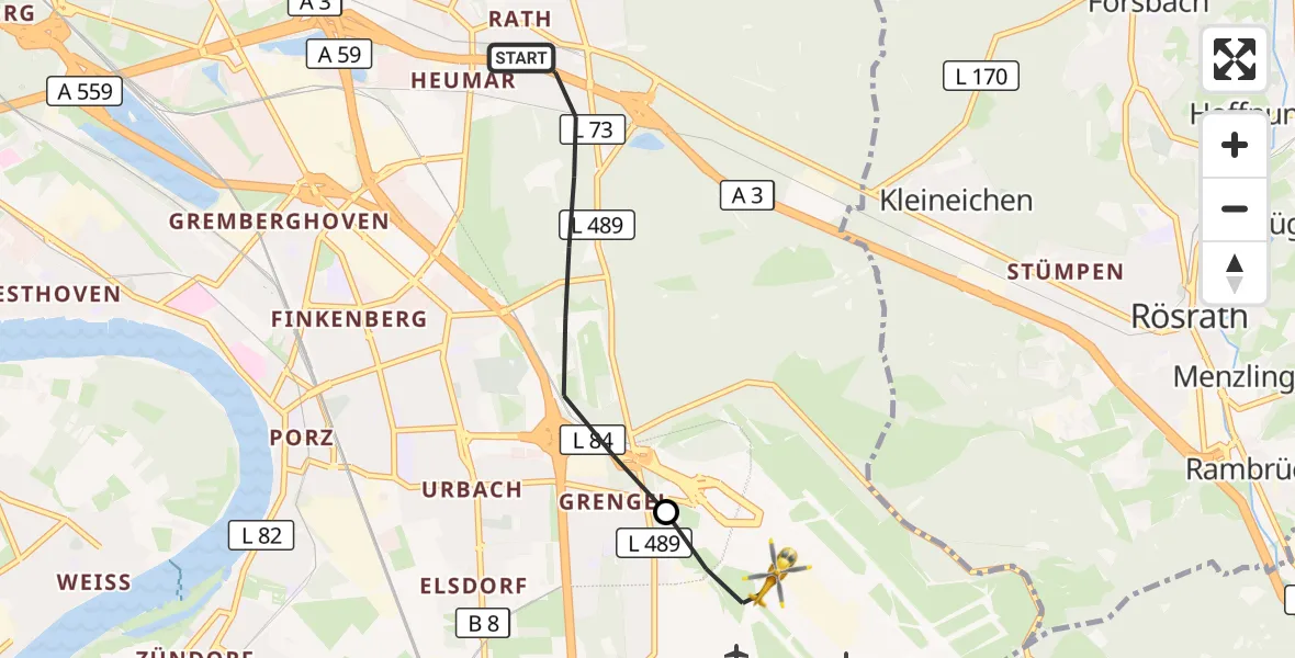 Flugroute Rettungshubschrauber Köln - Köln Bonn Flughafen, 15 September 2026, 10:29