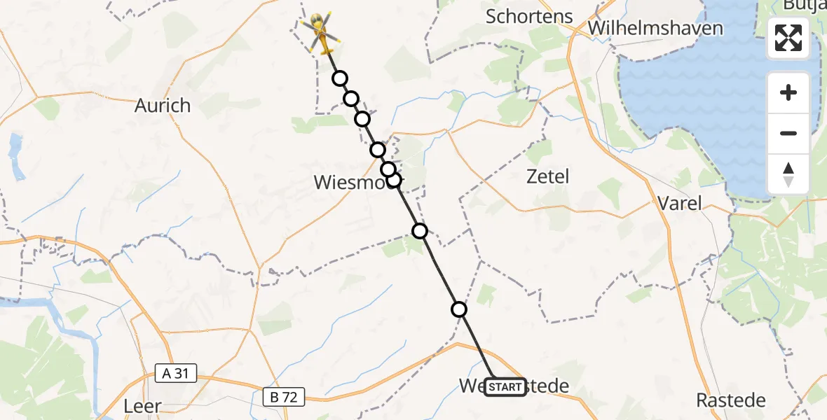 Flugroute Ambulanzhubschrauber Westerstede - Wittmund, 15 September 2026, 10:29