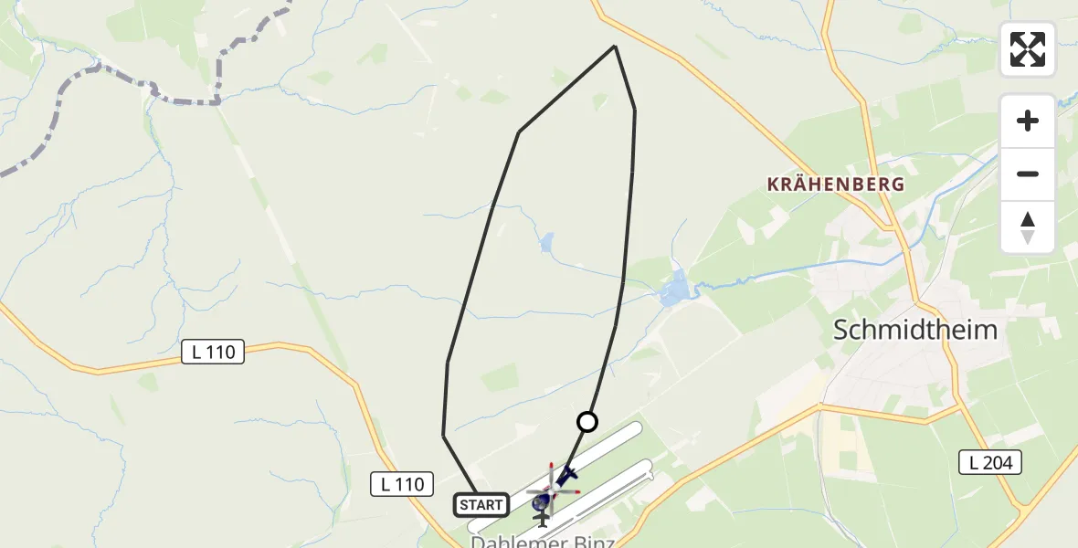 Flugroute Polizeihubschrauber Dahlem - Dahlemer Binz Flugplatz, 15 September 2026, 10:33