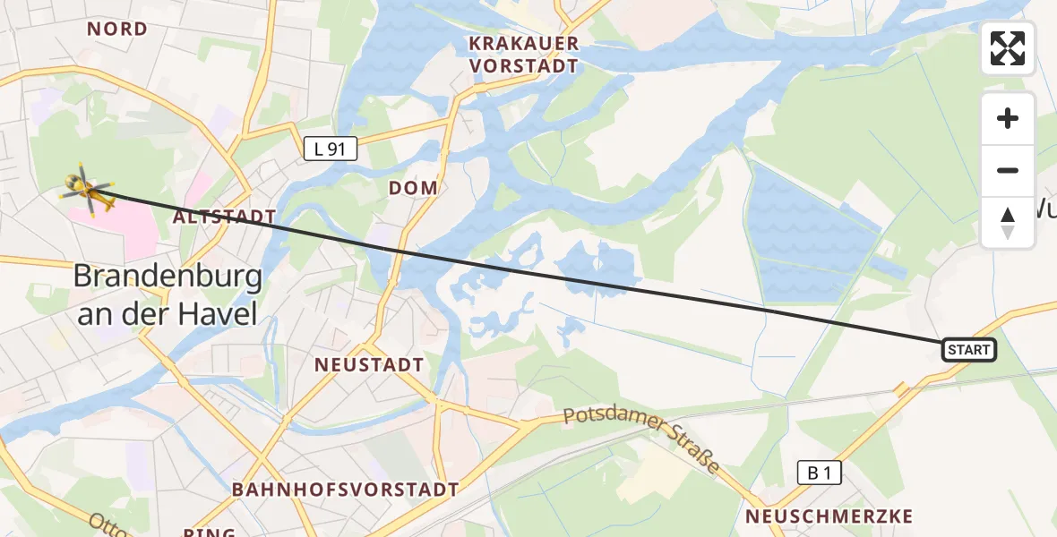 Flugroute Rettungshubschrauber Brandenburg an der Havel - Brandenburg an der Havel, 15 September 2026, 10:47