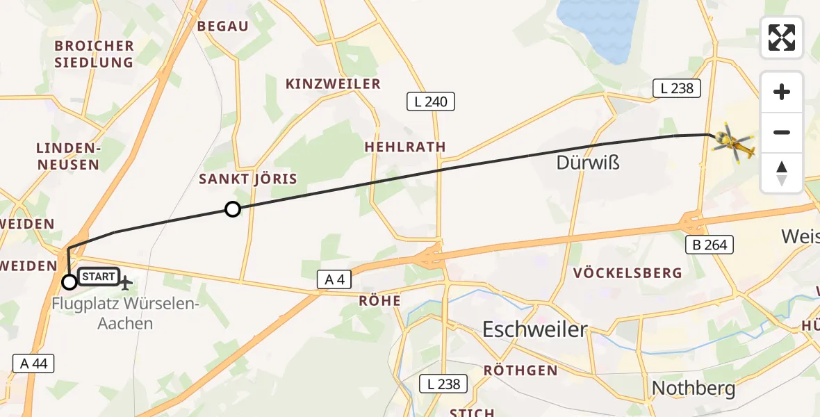 Flugroute Rettungshubschrauber Aachen-Merzbrück Flughafen - Eschweiler, 15 September 2026, 11:14