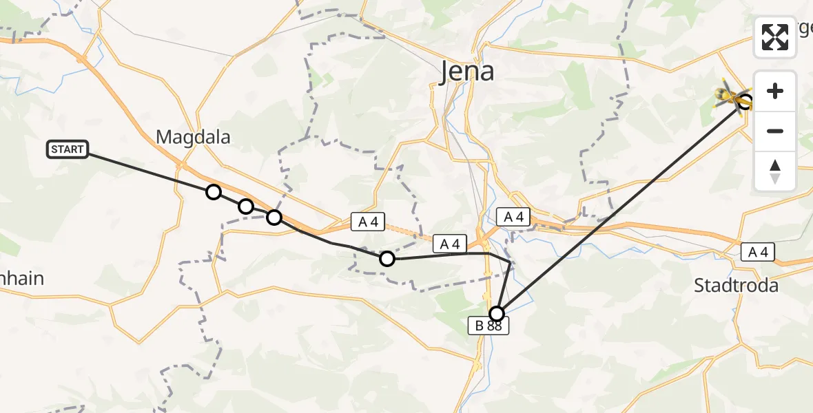 Flugroute Rettungshubschrauber Mechelroda - Schöngleina, 15 September 2026, 11:19