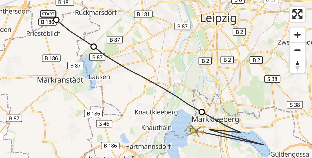 Flugroute Rettungshubschrauber Schkeuditz - Markkleeberg, 15 September 2026, 11:31
