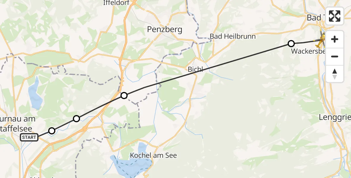 Flugroute Rettungshubschrauber Murnau a.Staffelsee - Wackersberg, 15 September 2026, 11:33