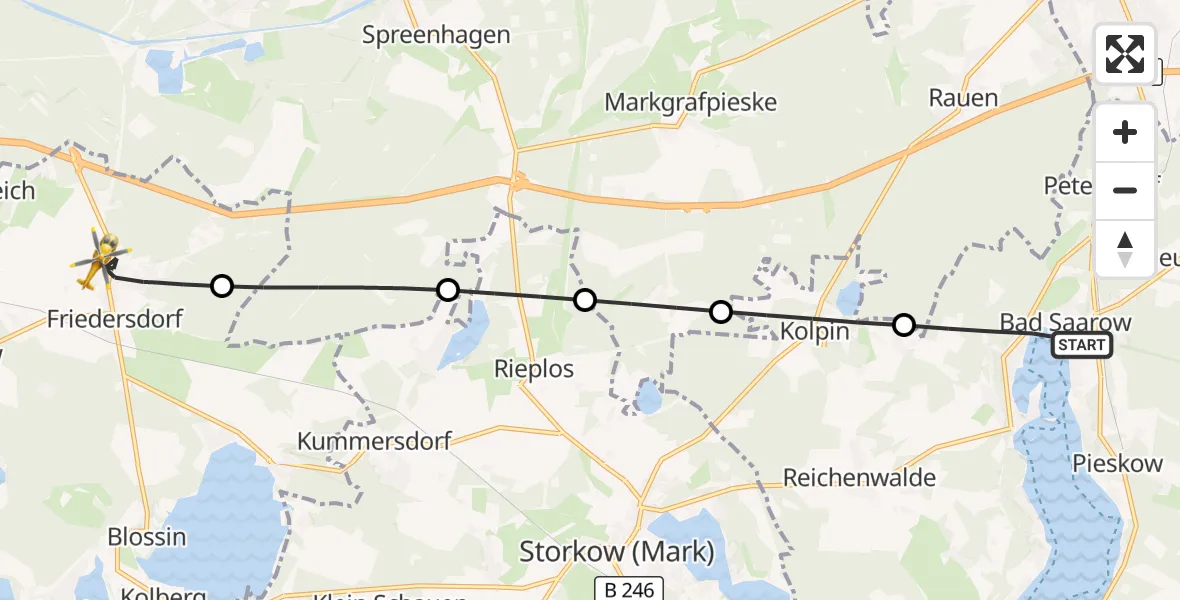 Flugroute Rettungshubschrauber Bad Saarow - Heidesee, 15 September 2026, 11:45