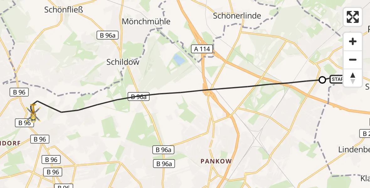 Flugroute Rettungshubschrauber Helios Clinic Berlin-Buch - Berlin, 15 September 2026, 11:46