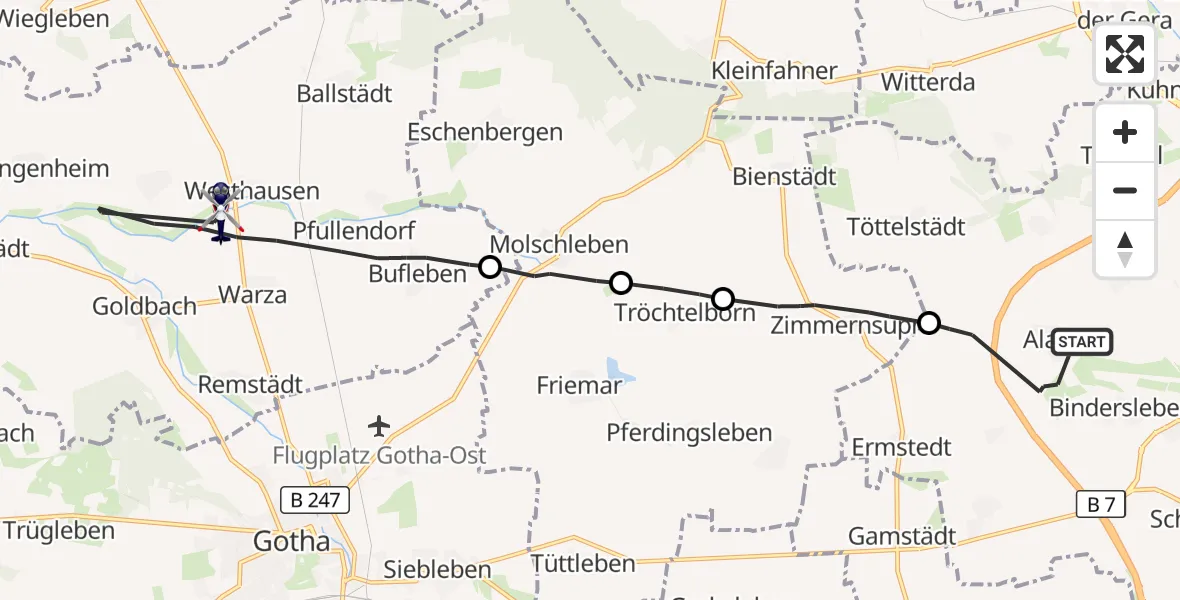 Flugroute Polizeihubschrauber Erfurt - Nessetal, 15 September 2026, 11:48