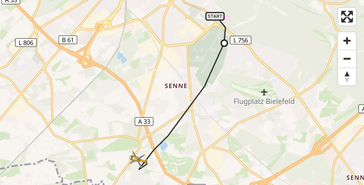 Flugroute Rettungshubschrauber Luftrettungszentrum Bielefeld - Bielefeld, 15 September 2026, 11:58