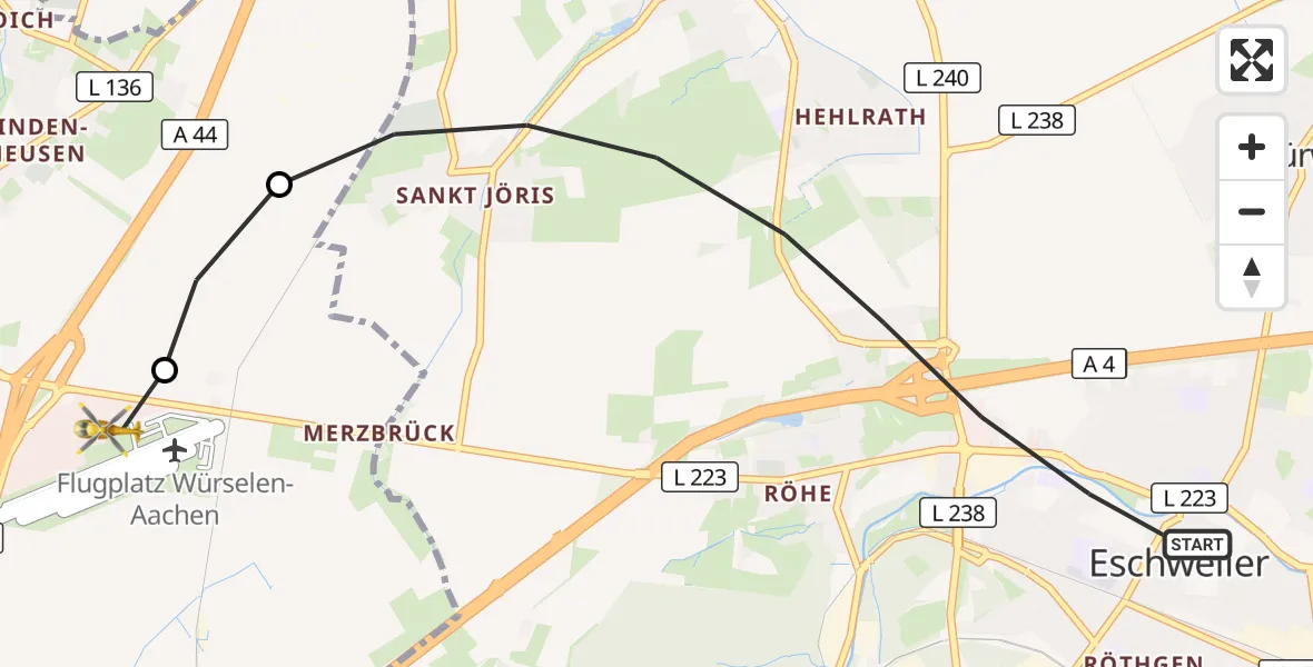 Flugroute Rettungshubschrauber Eschweiler - Aachen-Merzbrück Flughafen, 15 September 2026, 12:01