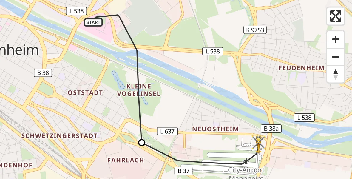 Flugroute Rettungshubschrauber Mannheim - Mannheim-City Flughafen, 15 September 2026, 12:14