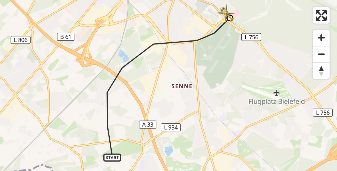 Flugroute Rettungshubschrauber Bielefeld - Luftrettungszentrum Bielefeld, 15 September 2026, 12:30