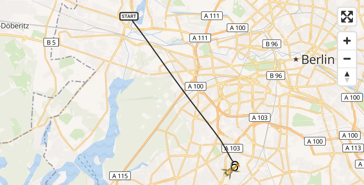 Flugroute Rettungshubschrauber Berlin - Charité Clinic Benjamin Franklin Campus, 15 September 2026, 12:31