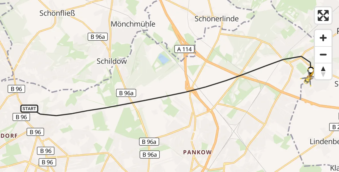 Flugroute Rettungshubschrauber Berlin - Helios Clinic Berlin-Buch, 15 September 2026, 12:43