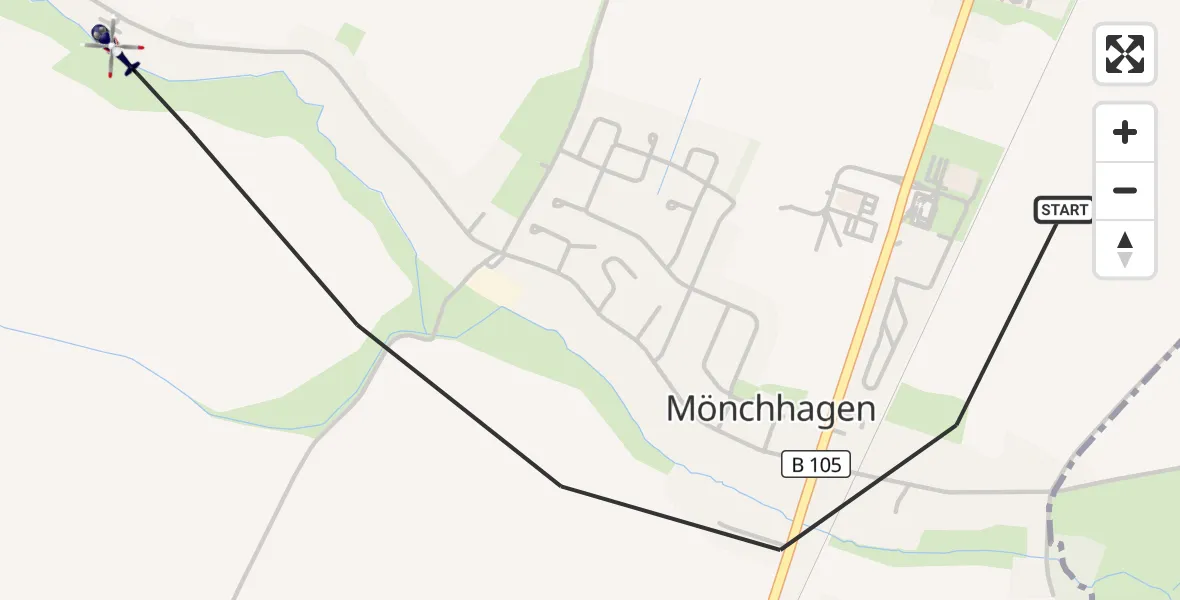 Flugroute Polizeihubschrauber Mönchhagen - Mönchhagen, 15 September 2026, 13:01