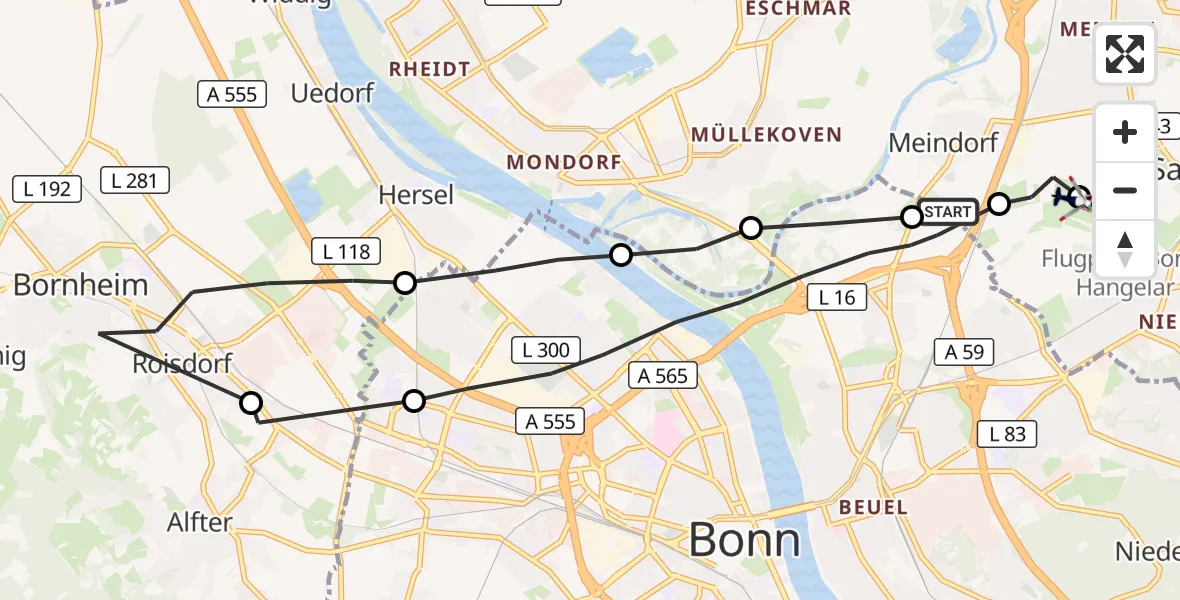 Flugroute Polizeihubschrauber Sankt Augustin - Bonn-Hangelar Flugplatz, 15 September 2026, 13:02