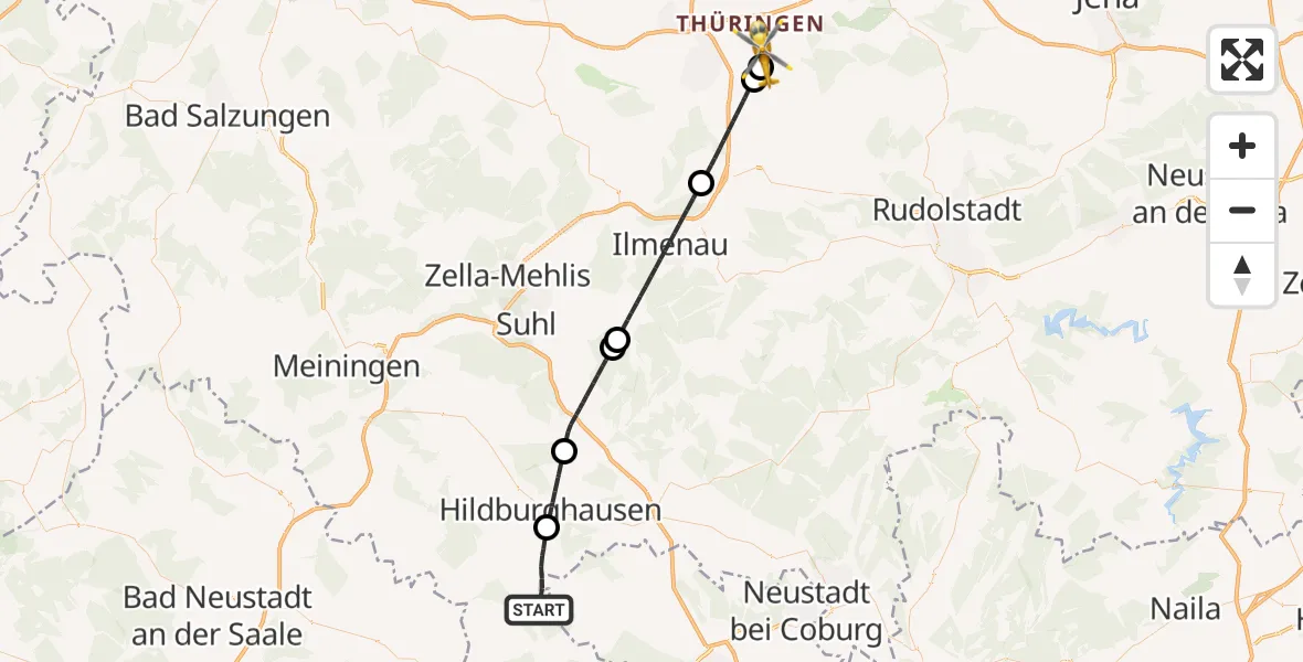 Flugroute Rettungshubschrauber Straufhain - Elxleben, 15 September 2026, 13:03