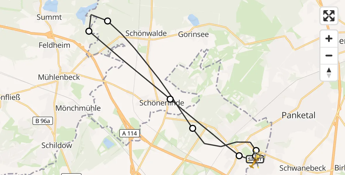 Flugroute Rettungshubschrauber Helios Clinic Berlin-Buch - Helios Clinic Berlin-Buch, 15 September 2026, 13:06