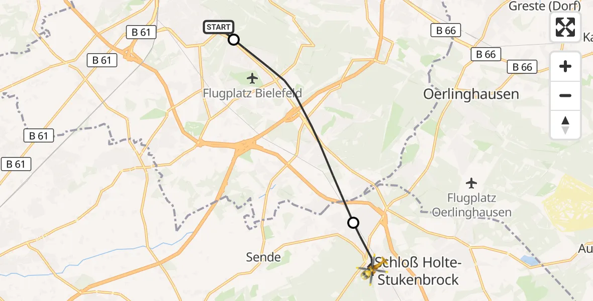 Flugroute Rettungshubschrauber Luftrettungszentrum Bielefeld - Schloß Holte-Stukenbrock, 15 September 2026, 13:06