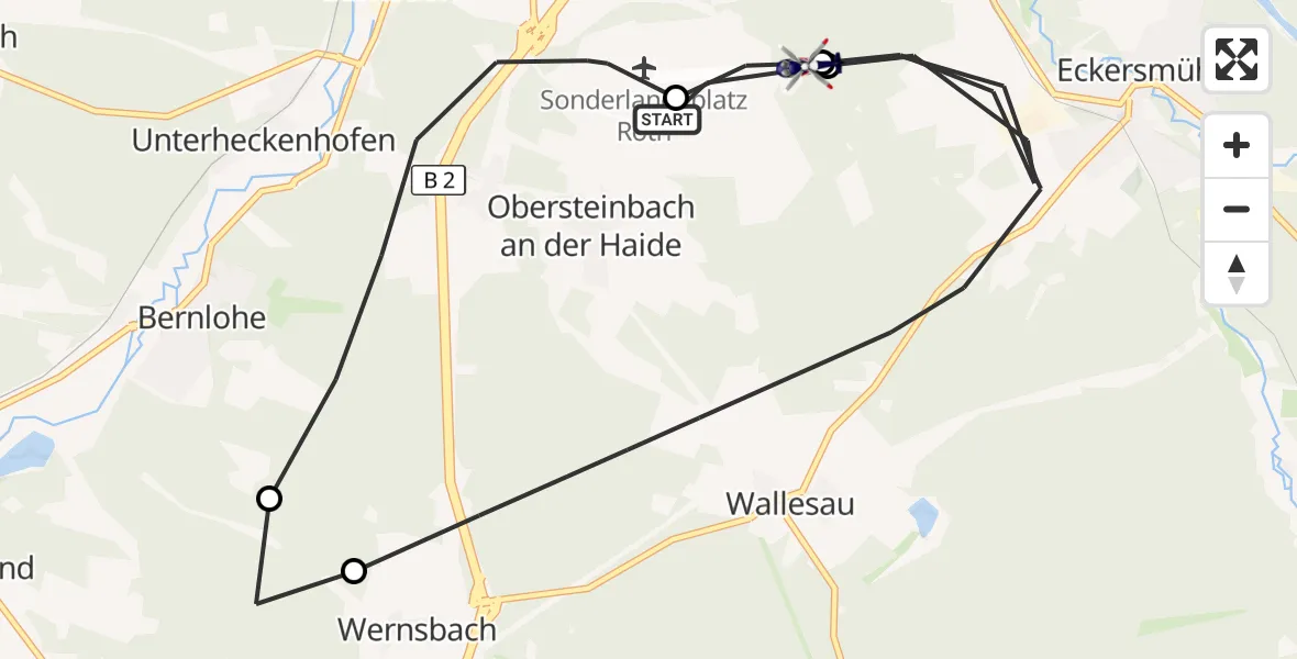 Flugroute Polizeihubschrauber Flugplatz Roth - Roth, 15 September 2026, 13:06